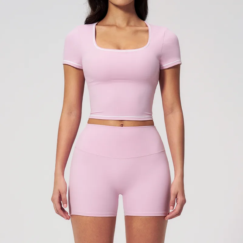 Women's Short Sleeve Top Biker Shorts Set