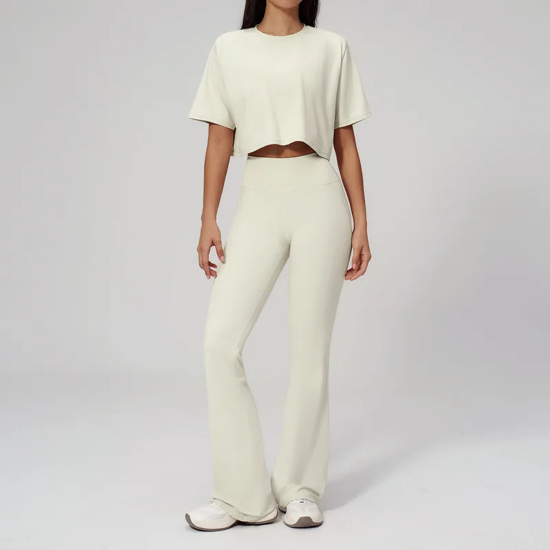 Women's Crop T-Shirt Flared Leggings Set