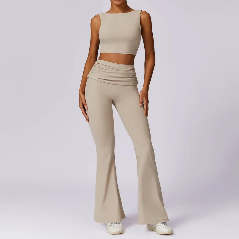Women's Crop Top Flared Leggings Set