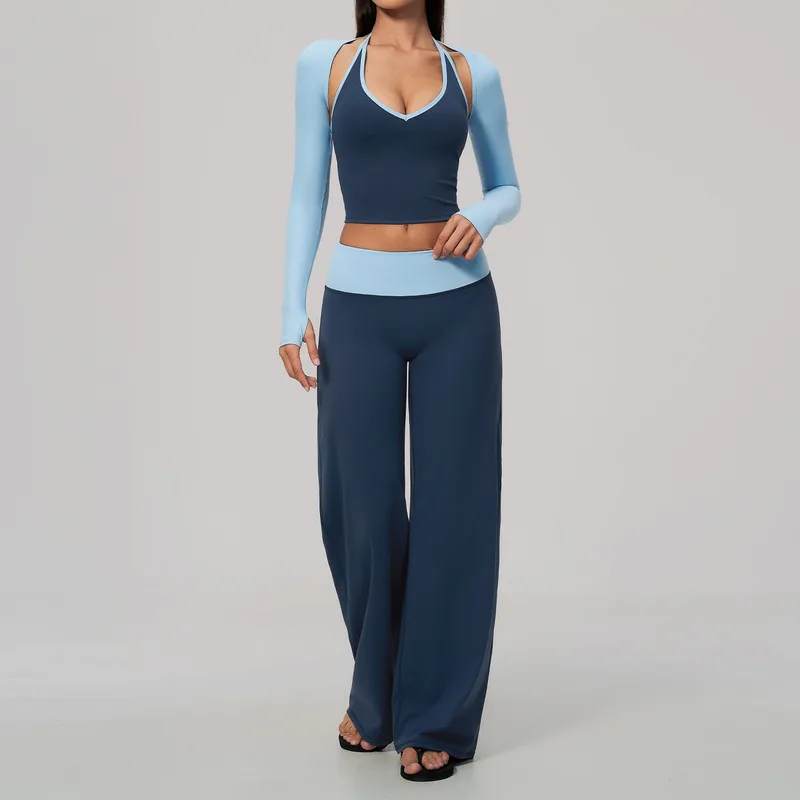 Women's Shrug Halter Top Wide Leg Pants Set